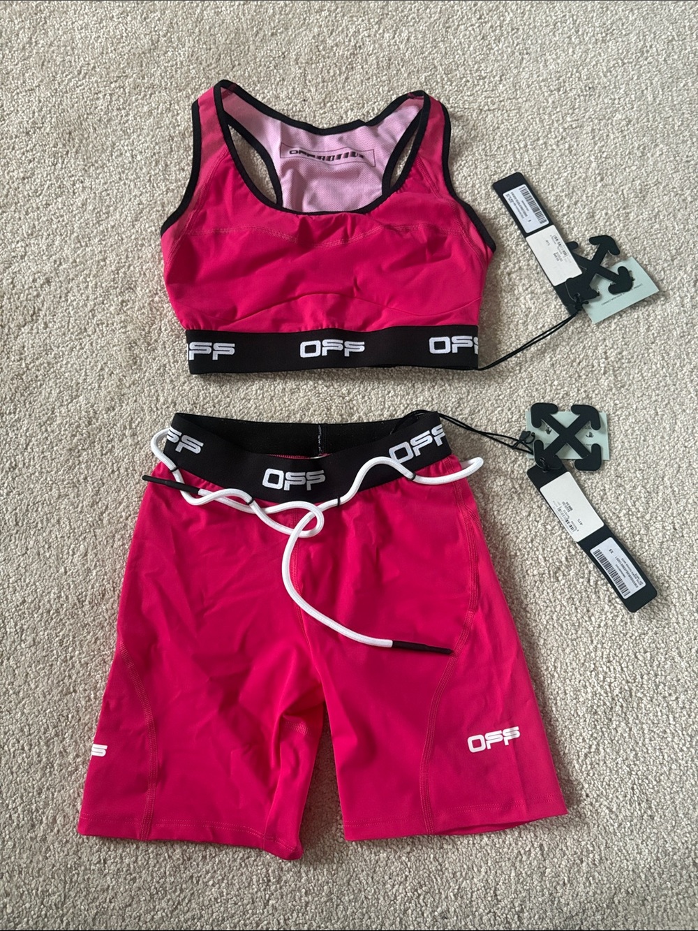 OFF White Hot Pink Sports Bra & Bike Shorts Set